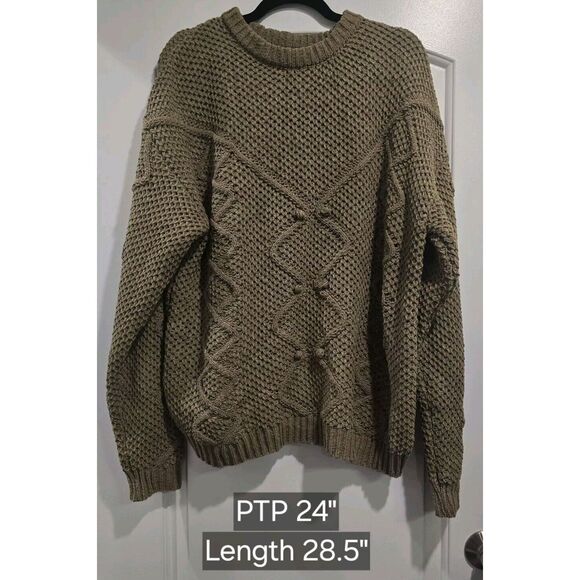 NWT Mason & Belle Olive Cable Knit Pom Pom Sweater‎ Women's size XXL - Picture 1 of 9